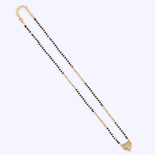 Saloni Fashion Jewellery Traditional Incredible Heart Shape Gold Plated Black Beaded Adjustable Chain Mangalsutra For Women