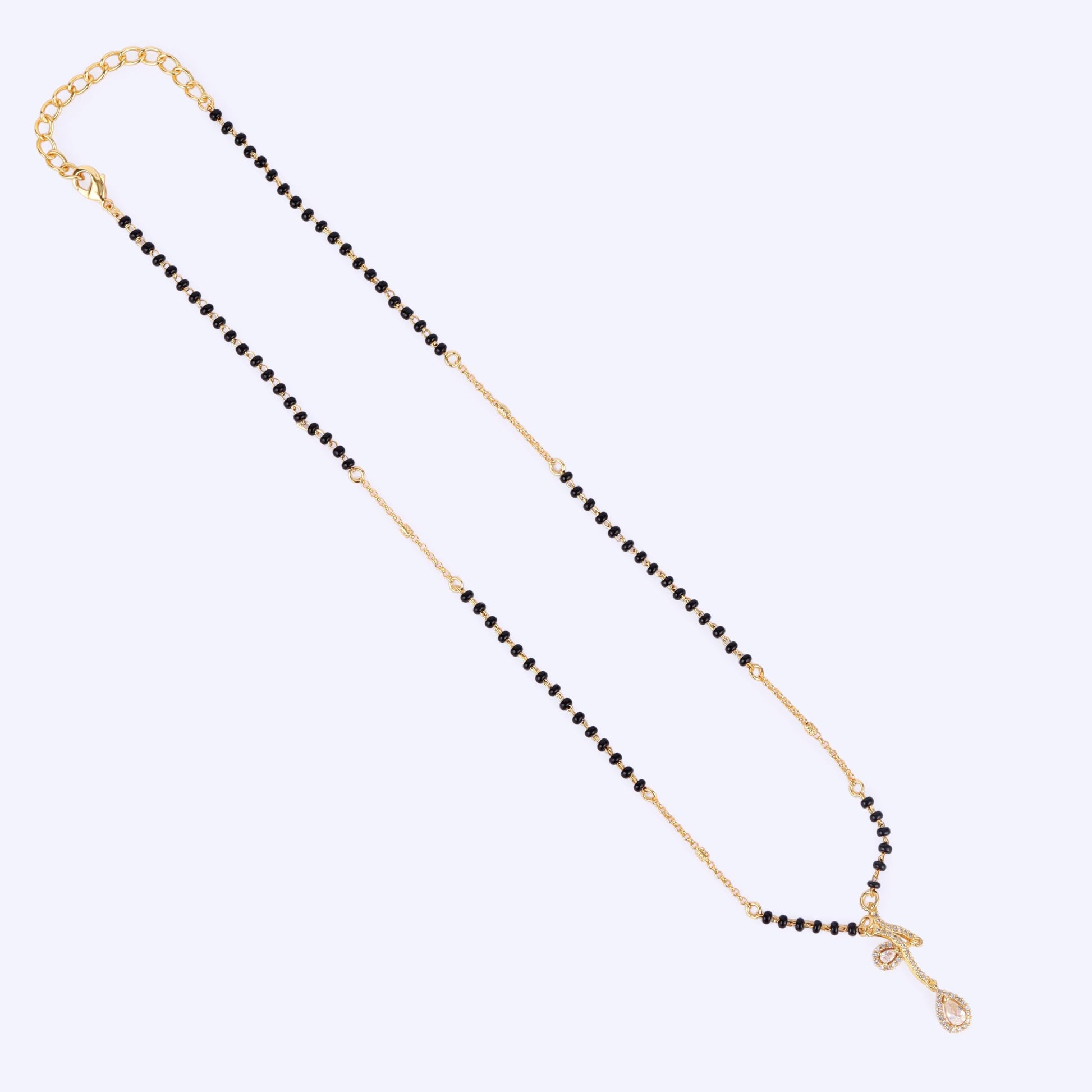 Saloni Fashion Jewellery Traditional Creative Oval Shape CZ Studded Gold Plated Black Beaded Adjustable Chain Mangalsutra For Women