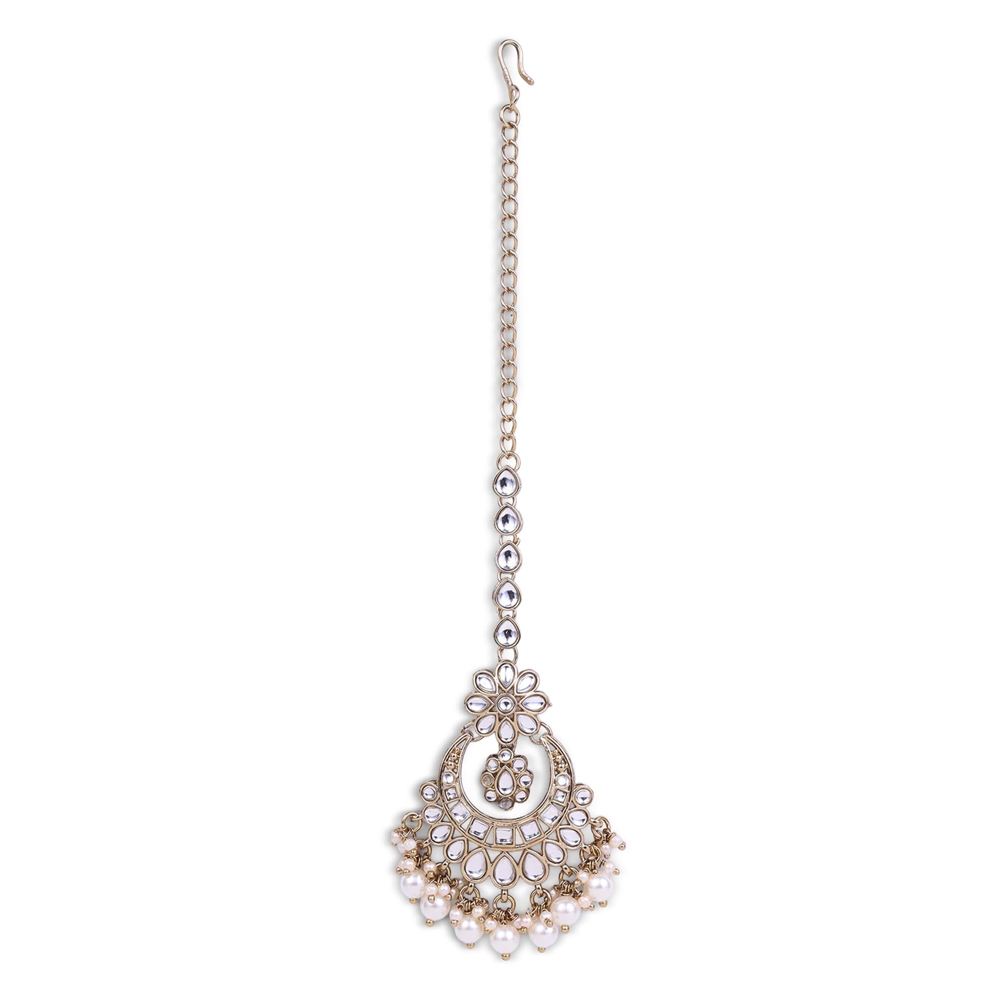 Saloni Fashion Jewellery Traditional Chandelier and Flower Shape Silver Gold Plated Maang Tikka For Women