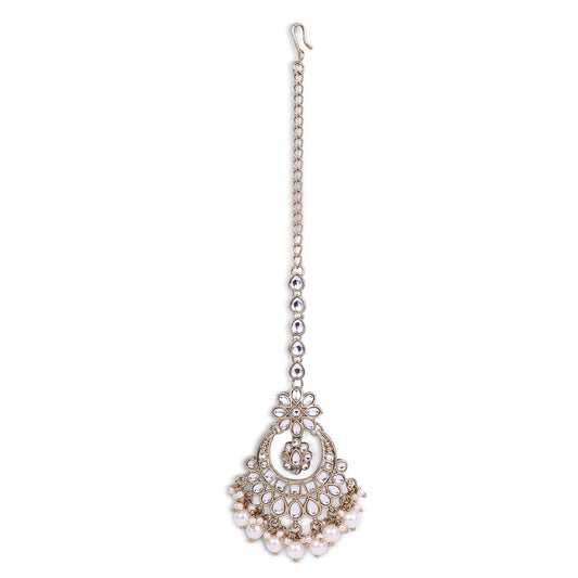 Saloni Fashion Jewellery Traditional Chandelier and Flower Shape Silver Gold Plated Maang Tikka For Women