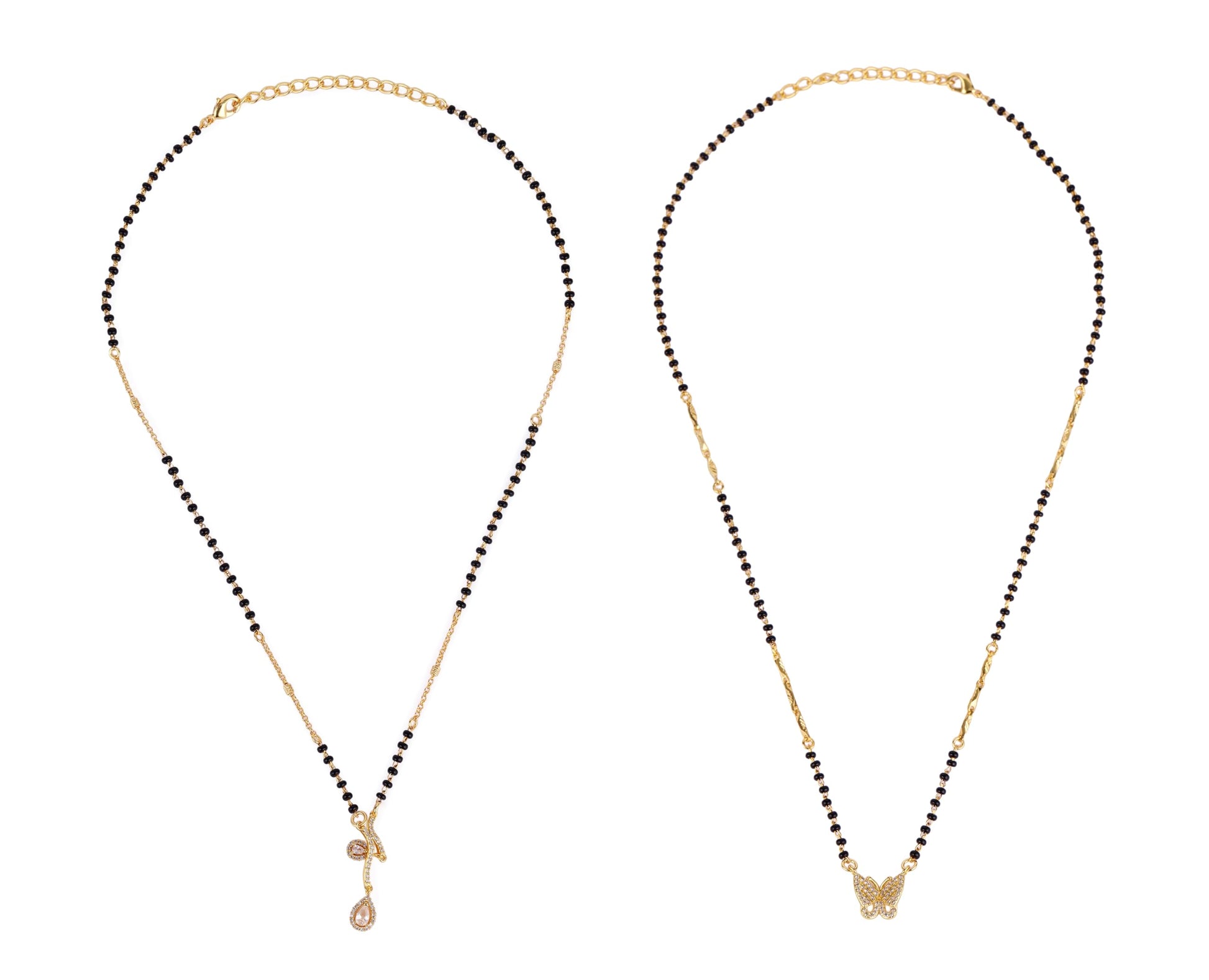 Saloni Fashion Jewellery Traditional Modish Butterfly Design Gold Plated Combo Set of 2 Black Beaded Adjustable Chain Mangalsutra For Women