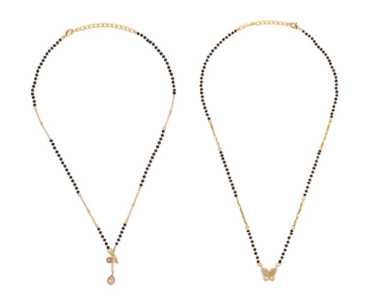 Saloni Fashion Jewellery Traditional Modish Butterfly Design Gold Plated Combo Set of 2 Black Beaded Adjustable Chain Mangalsutra For Women