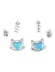 Saloni Fashion Jewellery Heart Shape CZ Brass Silver Plated Set of 3 Combo Stud Earring For Women and Girls - view 2