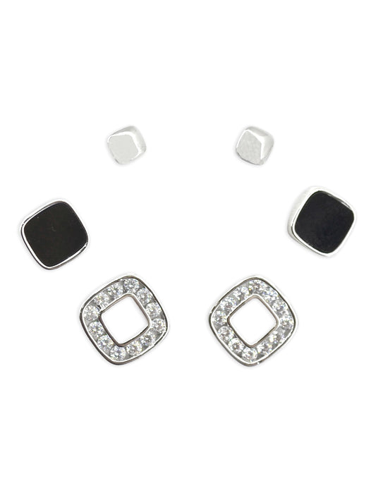 Saloni Fashion Jewellery Modish Circle Shape CZ Brass Silver Plated Set of 3 Combo Stud Earring For Women and Girls