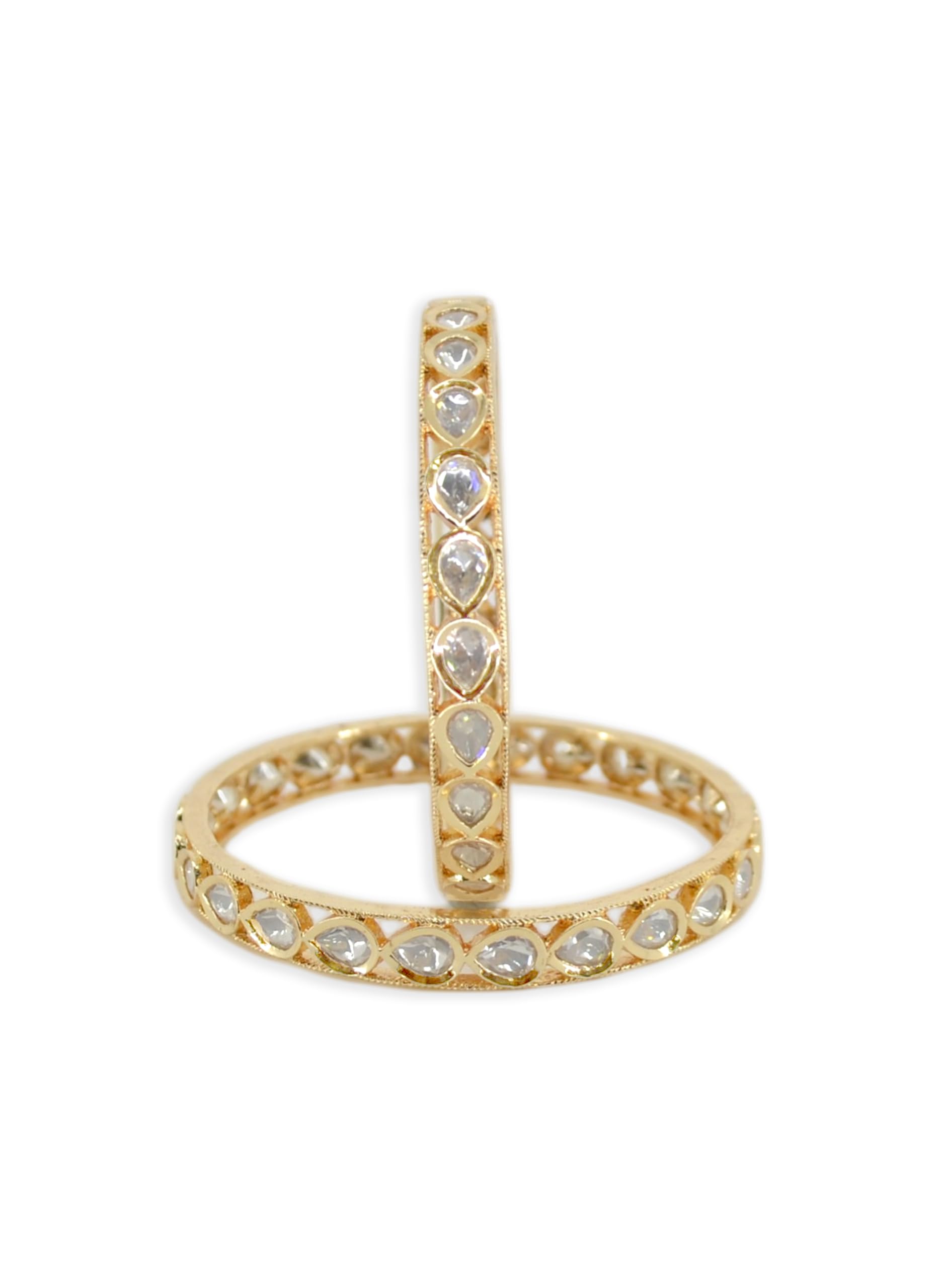 Saloni Fashion Jewellery Royal Oval Shape White Kundan Stone Gold Plated Set Of 2 Bangle Set For Women and Girls