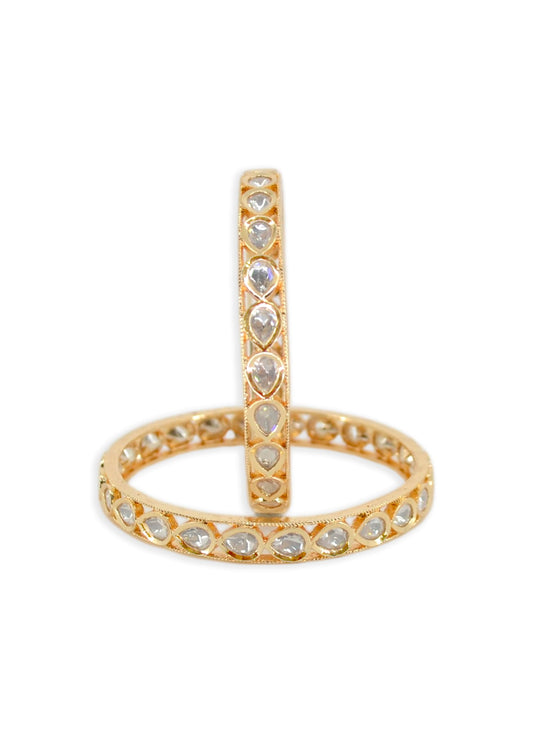 Saloni Fashion Jewellery Royal Oval Shape White Kundan Stone Gold Plated Set Of 2 Bangle Set For Women and Girls