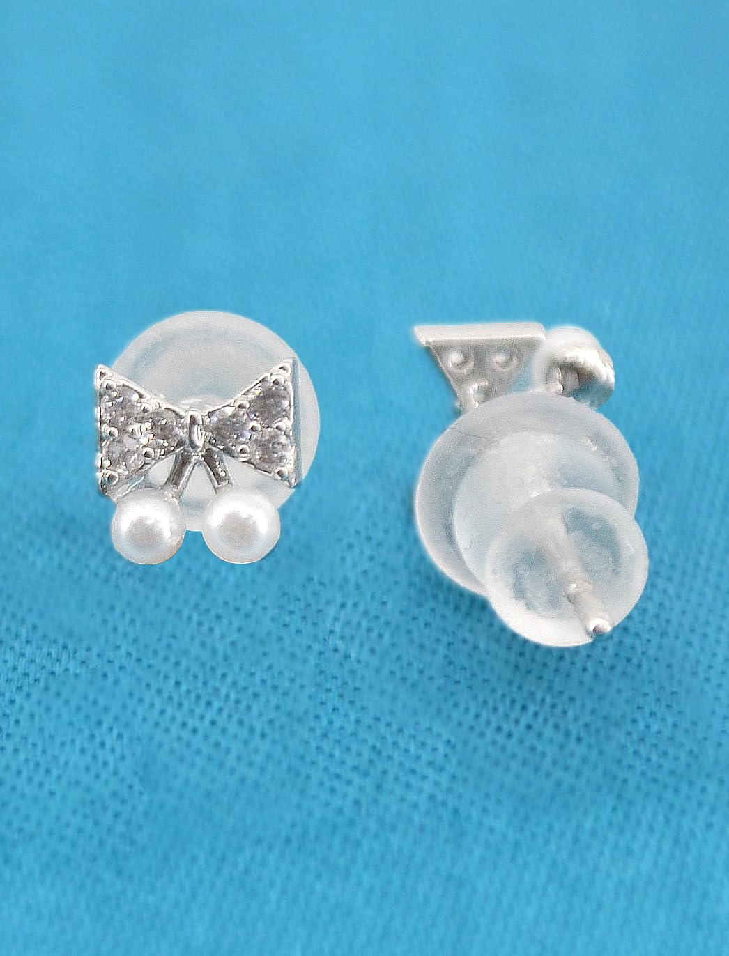 Saloni Fashion Jewellery Splendid Butterfly Shape Pearl Brass Silver Plated Set of 3 Combo Stud Earring For Women and Girls