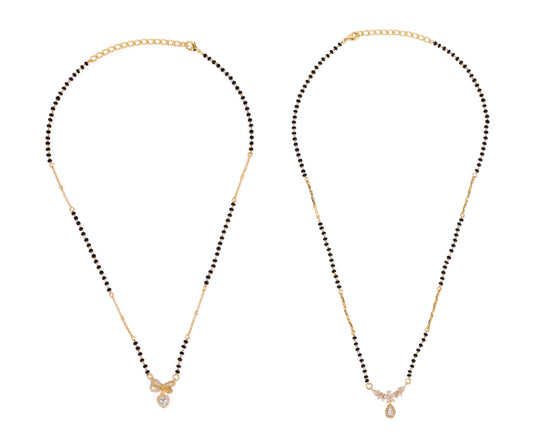 Saloni Fashion Jewellery Traditional Admirable Butterfly and Heart Shape Gold Plated Combo Set of 2 Black Beaded Adjustable Chain Mangalsutra For Women