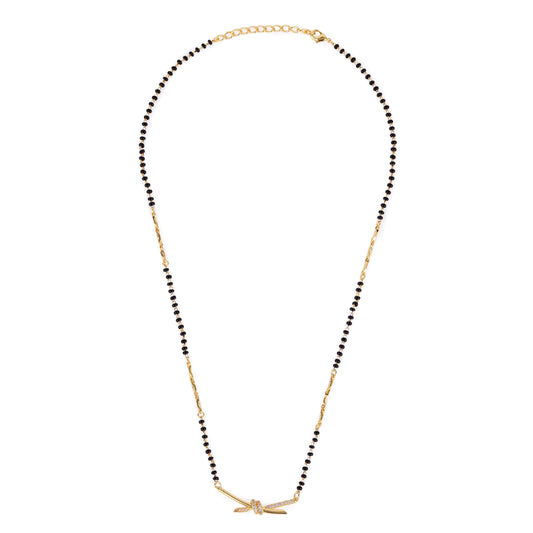 Saloni Fashion Jewellery Traditional Delicate CZ Studded Gold Plated Black Beaded Adjustable Chain Mangalsutra For Women