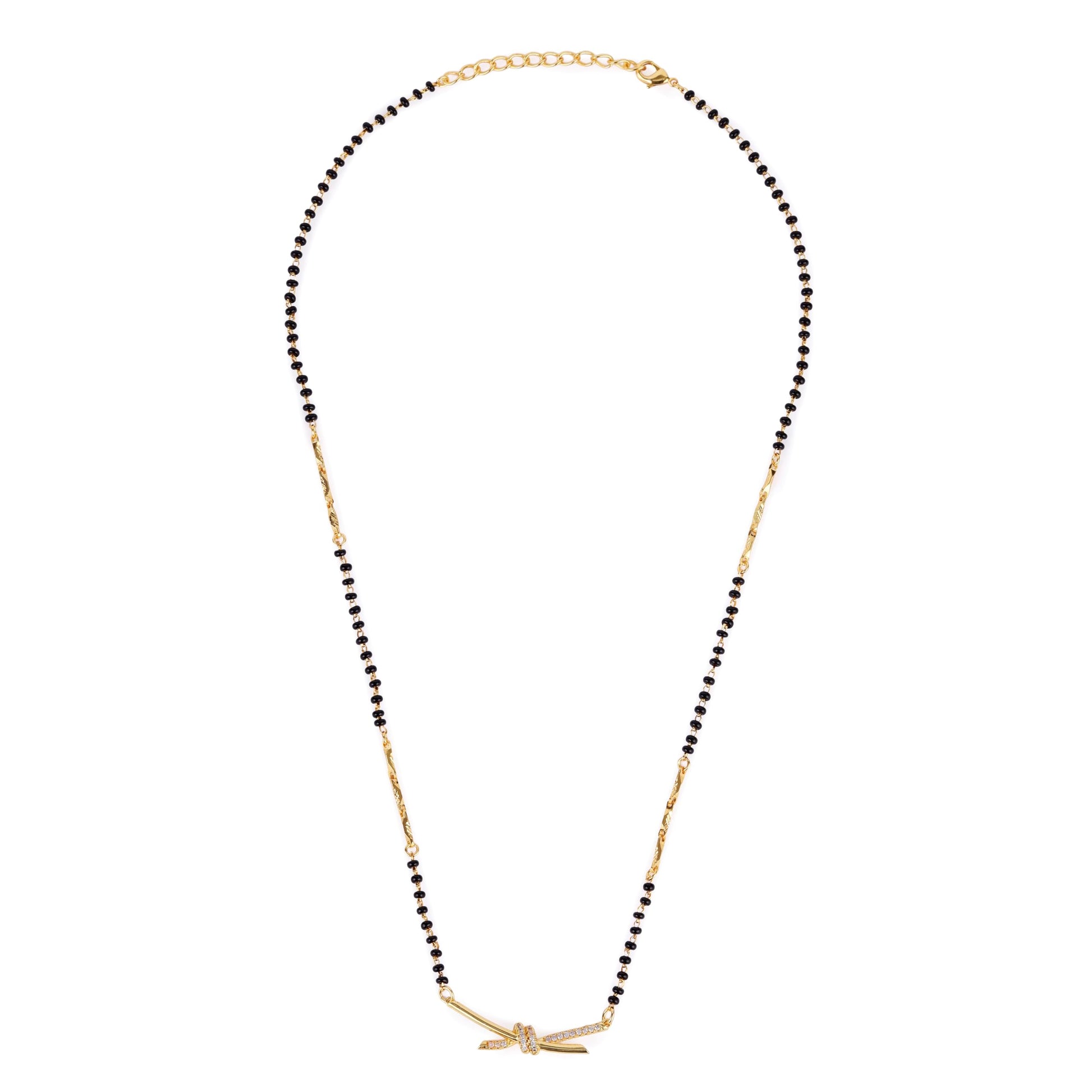 Saloni Fashion Jewellery Traditional Splendid Flower Design Gold Plated Combo Set of 2 Black Beaded Adjustable Chain Mangalsutra For Women
