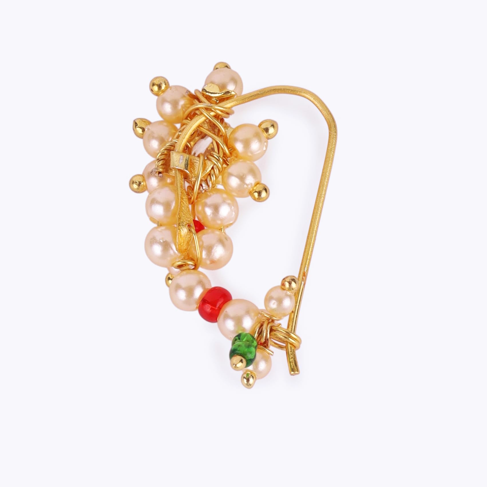 Saloni Fashion Jewellery Traditional Delightful Oval Shape Gold Plated Maharashtrian Nosepin / Nath Without Piercing For Women and Girls