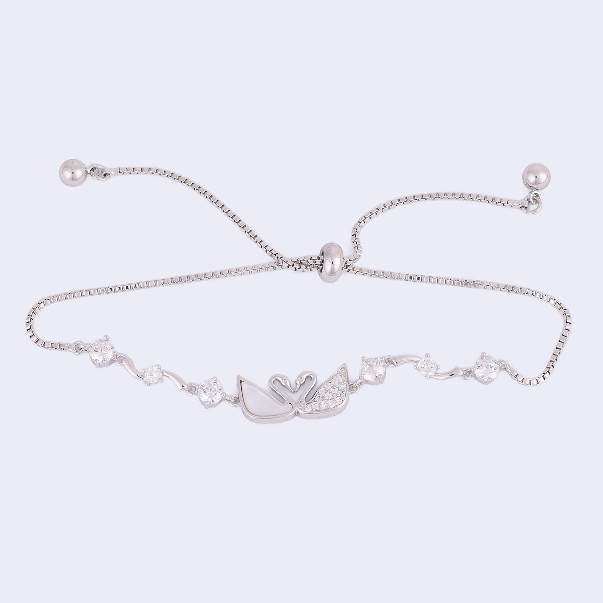 Saloni Fashion Jewellery Lovely Swan Design Silver Plated Free Size Charm Bracelet For Women