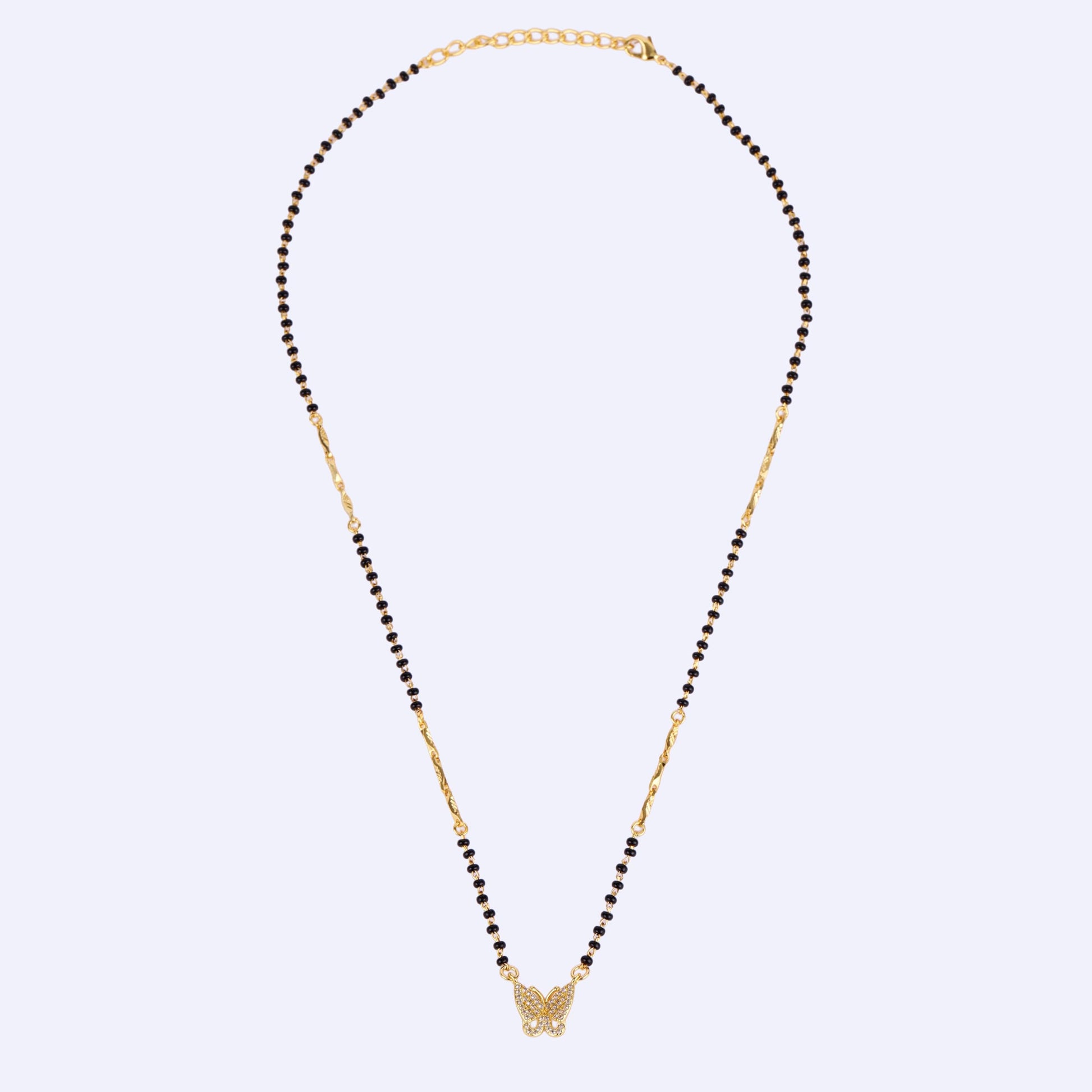 Saloni Fashion Jewellery Traditional Modish Butterfly Design Gold Plated Black Beaded Adjustable Chain Mangalsutra For Women