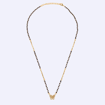 Saloni Fashion Jewellery Traditional Modish Butterfly Design Gold Plated Black Beaded Adjustable Chain Mangalsutra For Women