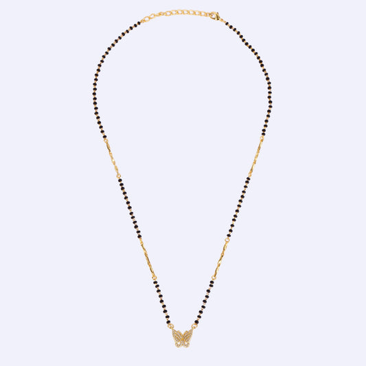 Saloni Fashion Jewellery Traditional Modish Butterfly Design Gold Plated Black Beaded Adjustable Chain Mangalsutra For Women