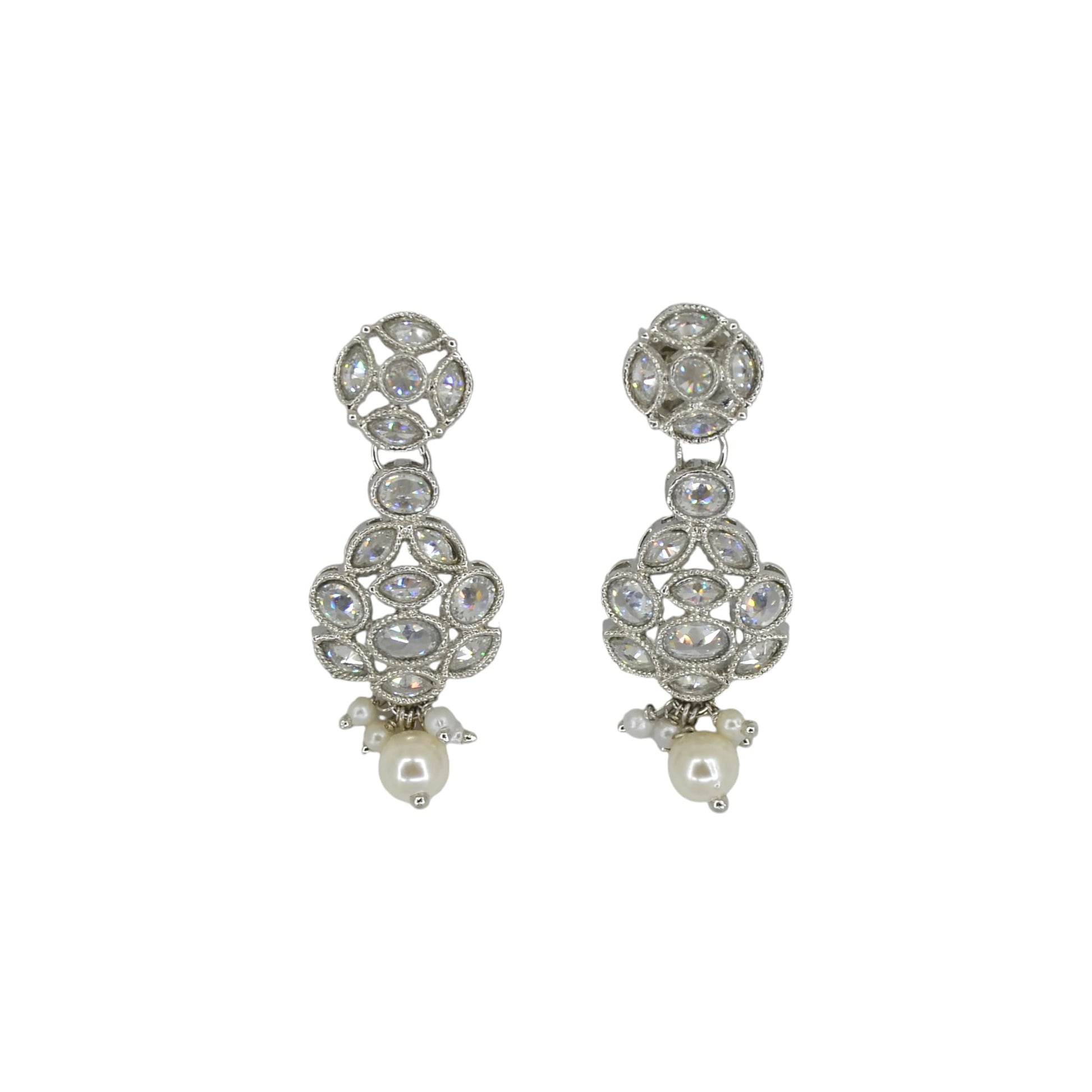 Saloni Fashion Jewellery Lavish Round Shape Silver Plated White Pearl Kundan Stone Dangle Earring For Women and Girls