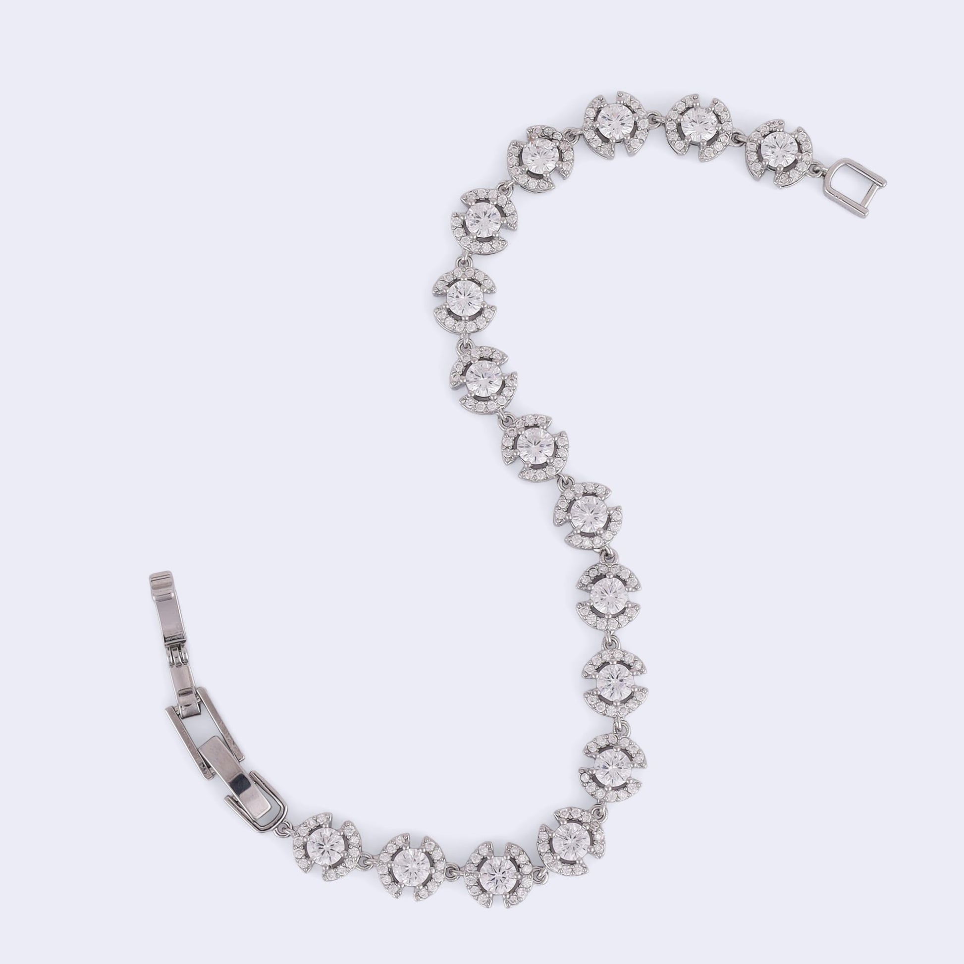 Saloni Fashion Jewellery Modish Round shape Studded CZ Silver Plated Free Size Charm Bracelet For Women