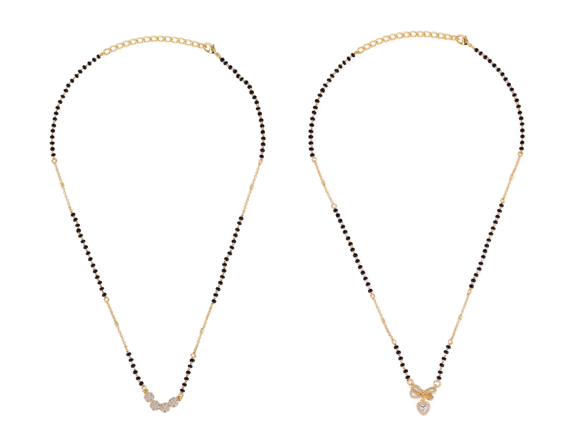 Saloni Fashion Jewellery Traditional Admirable Butterfly and Heart Shape Gold Plated Combo Set of 2 Black Beaded Adjustable Chain Mangalsutra For Women