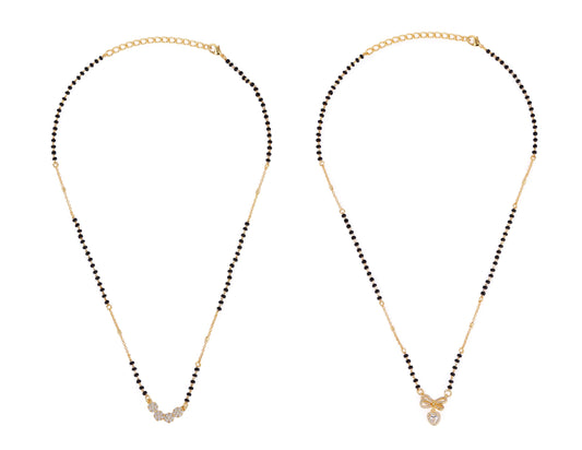Saloni Fashion Jewellery Traditional Admirable Butterfly and Heart Shape Gold Plated Combo Set of 2 Black Beaded Adjustable Chain Mangalsutra For Women