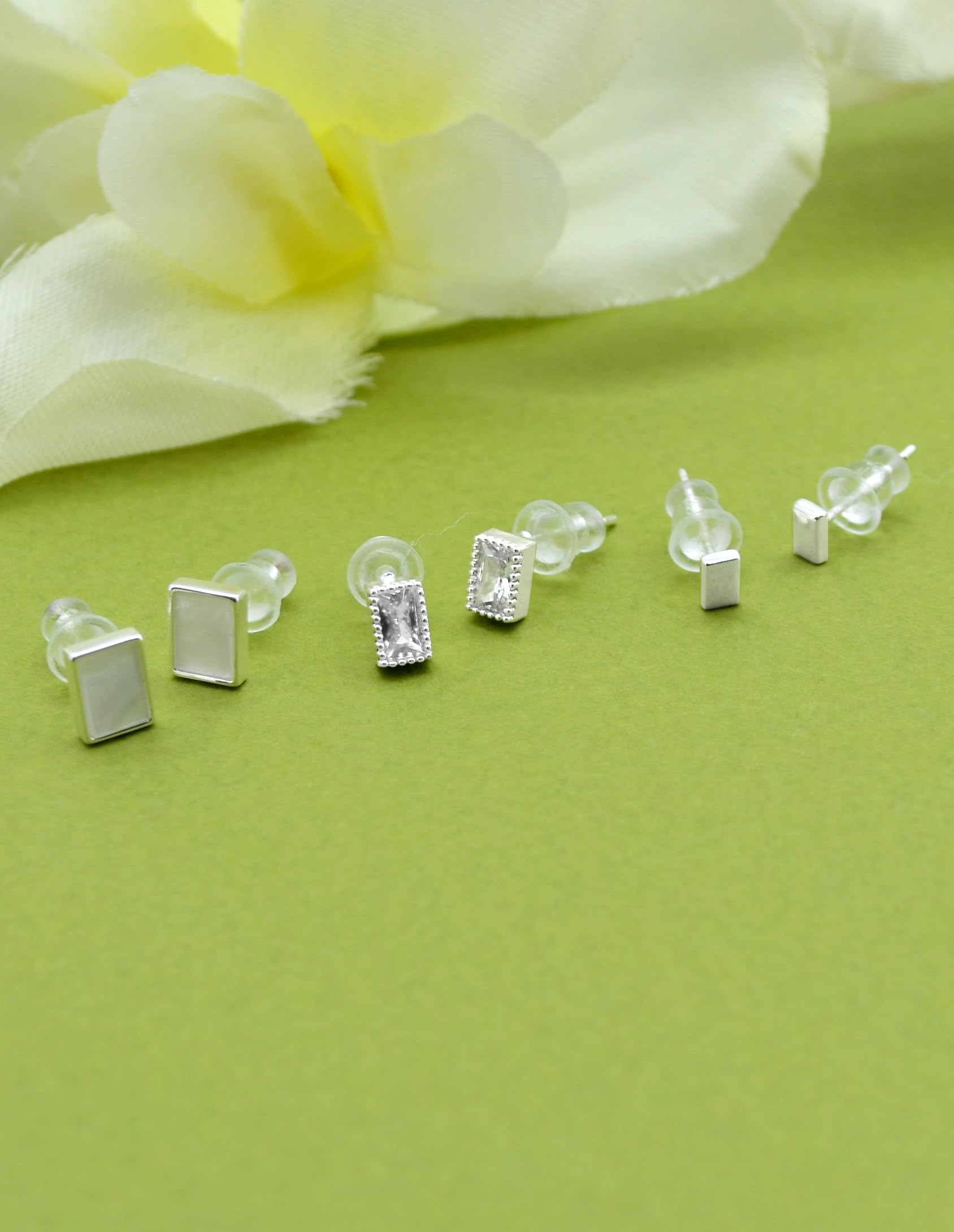 Saloni Fashion Jewellery Superb Square Shape Combo of 3 Silver Plated Stud Earring For Women and Girls