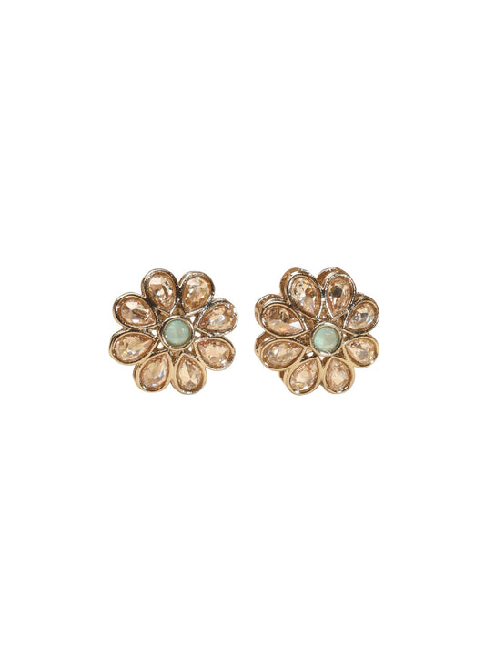 Saloni Fashion Jewellery Smooth Flower Design Brown Kundan Stone Antique Gold Plated Stud Earring For Women and Girls