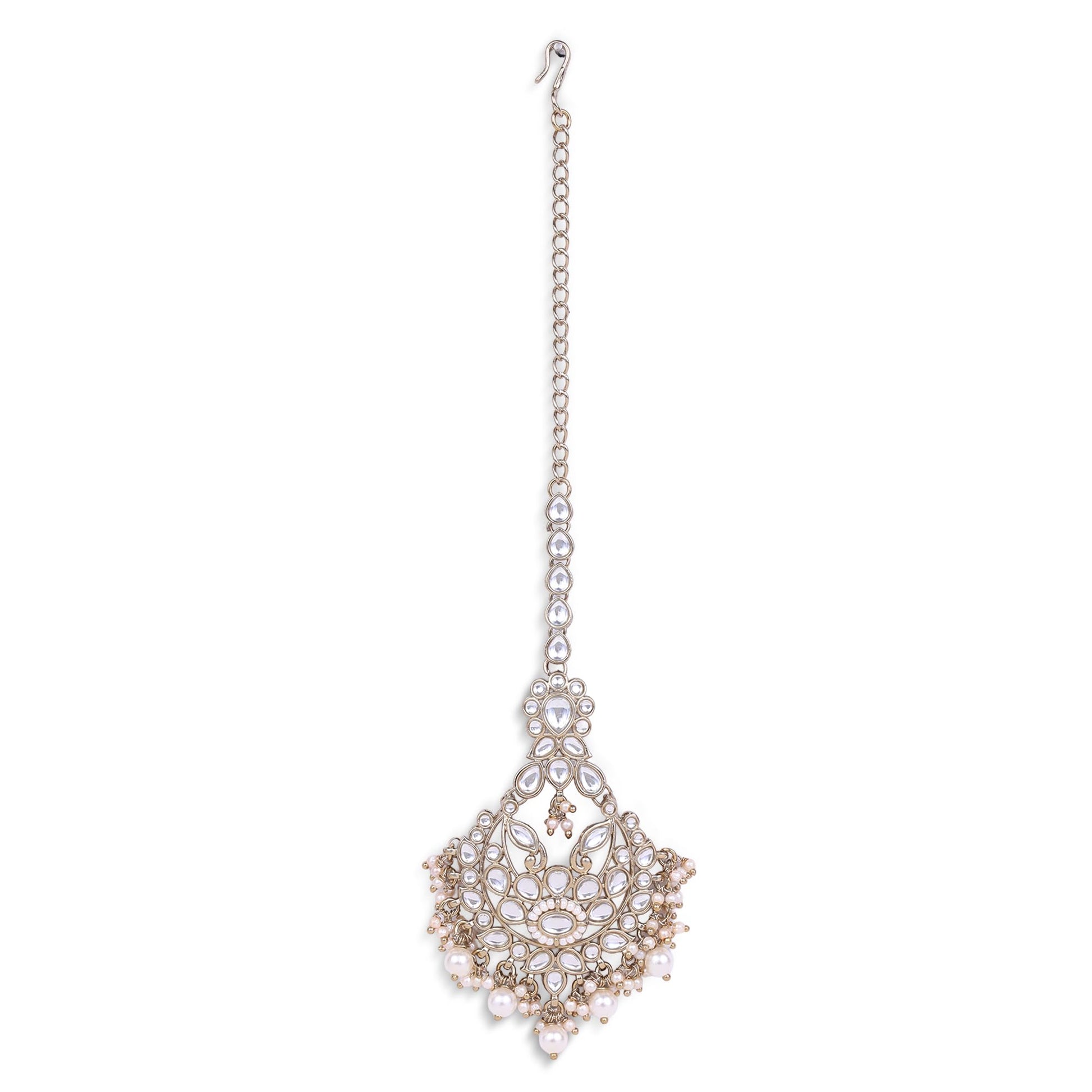 Saloni Fashion Jewellery Traditional Flower Shape Silver Gold Plated Maang Tikka For Women