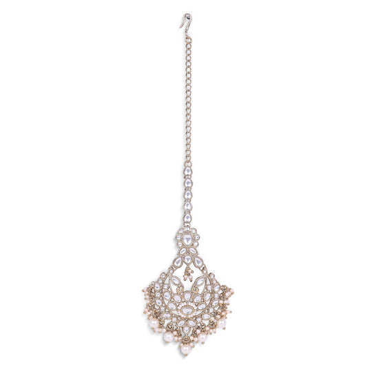 Saloni Fashion Jewellery Traditional Flower Shape Silver Gold Plated Maang Tikka For Women