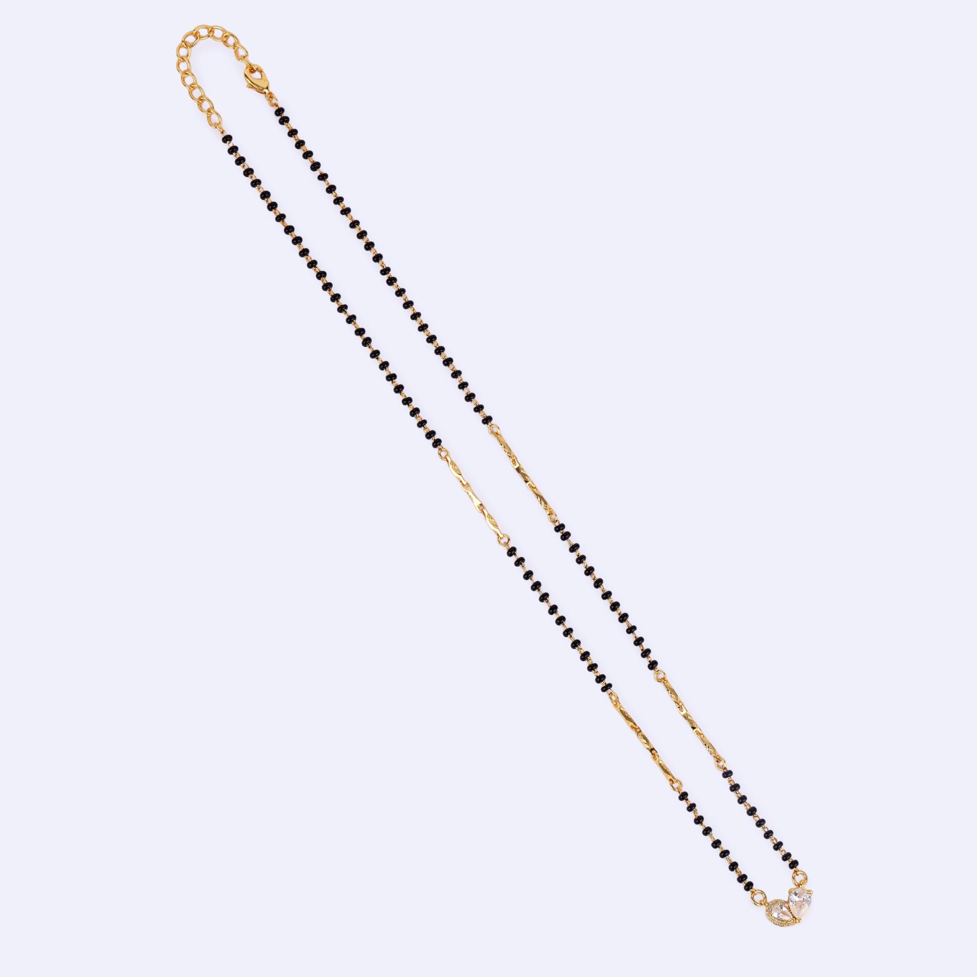 Saloni Fashion Jewellery Traditional Modern CZ Studded Oval Shape Gold Plated Black Beaded Adjustable Chain Mangalsutra For Women