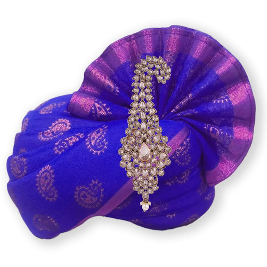 Saloni Fashion Jewellery Traditional Glamorous Flower Oval Shape Gold Plated Pagdi Wedding Safa kalgi For Groom