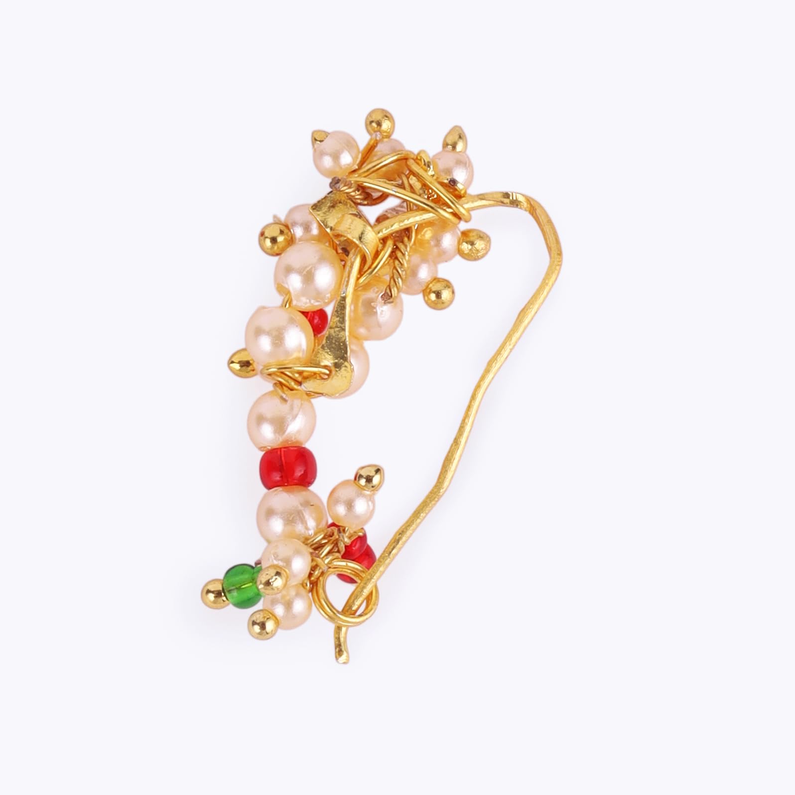 Saloni Fashion Jewellery Traditional Designer Oval Shape Gold Plated Maharashtrian Nosepin / Nath Without Piercing For Women and Girls