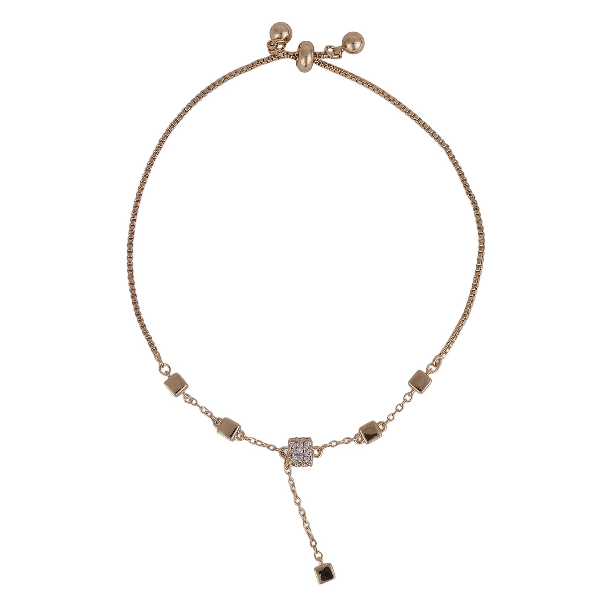 Saloni Fashion Jewellery Superb Square Shape Gold Plated Free Size Charm Bracelet For Women