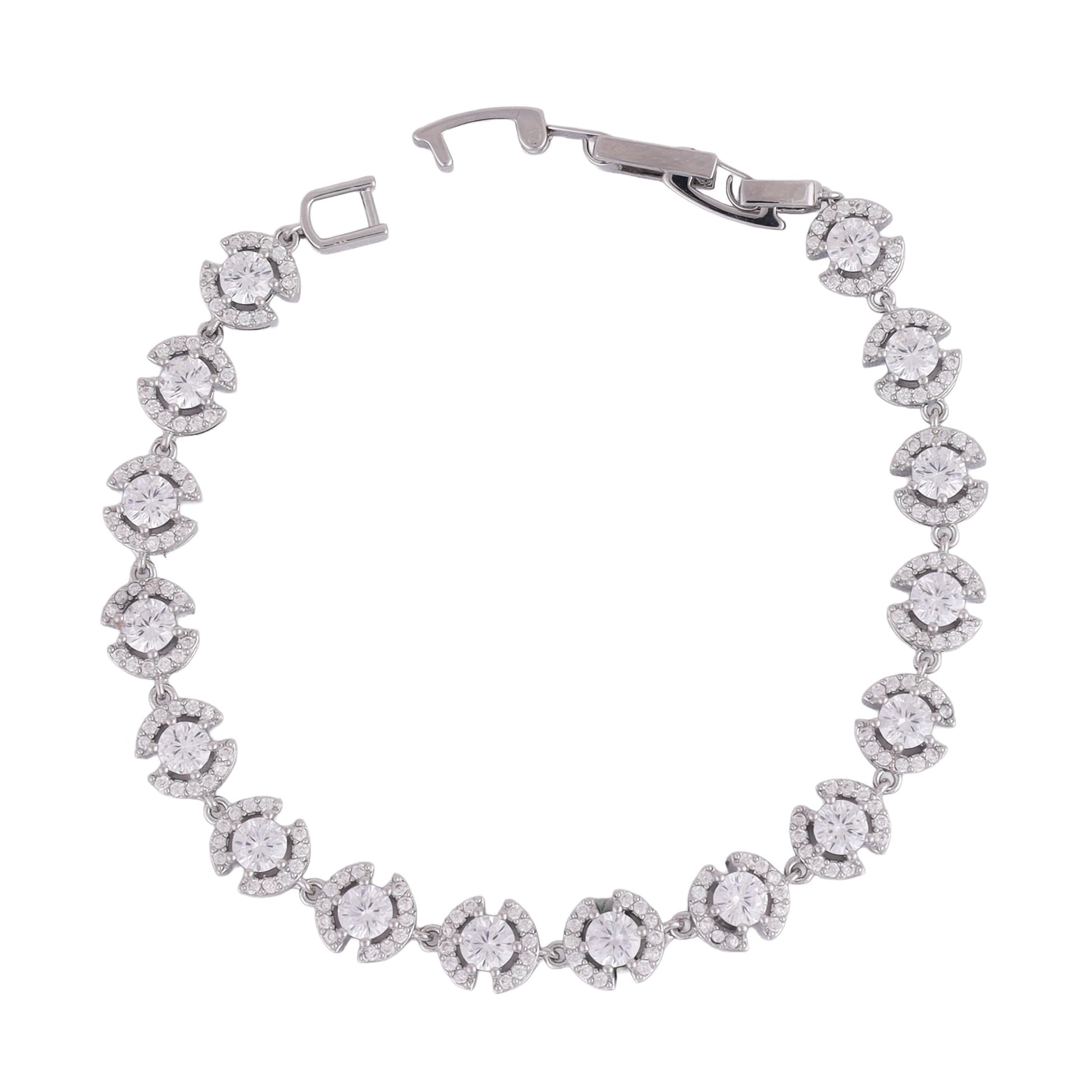Saloni Fashion Jewellery Modish Round shape Studded CZ Silver Plated Free Size Charm Bracelet For Women