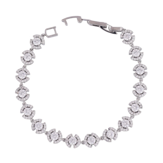 Saloni Fashion Jewellery Modish Round shape Studded CZ Silver Plated Free Size Charm Bracelet For Women
