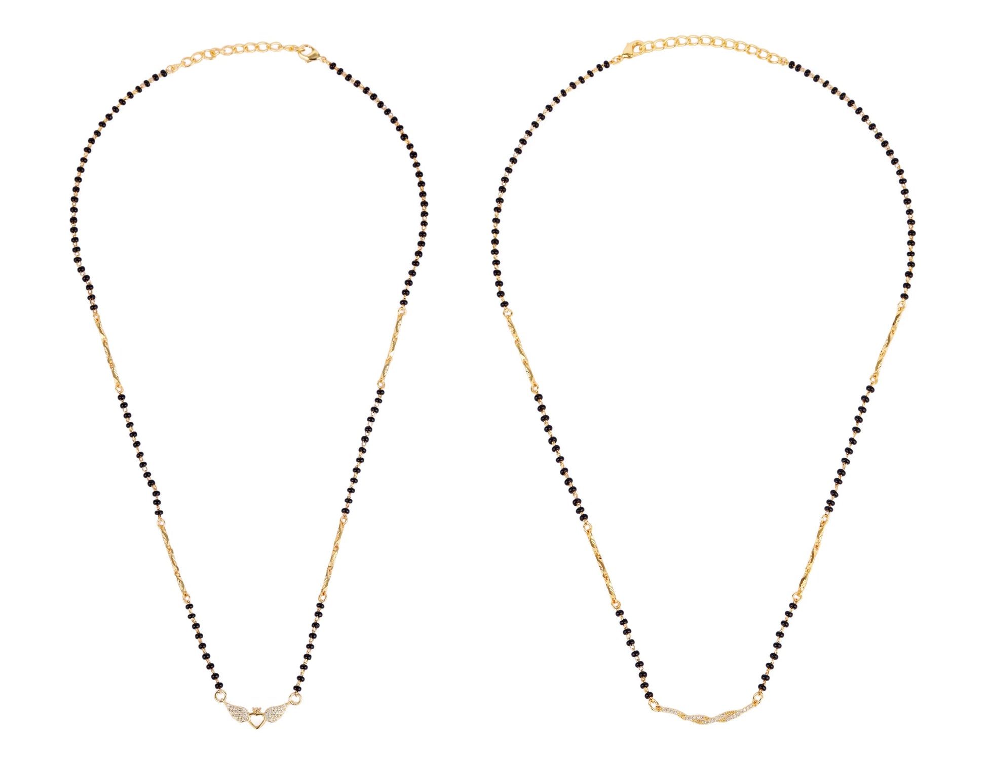 Saloni Fashion Jewellery Traditional Stylish Twinkling Unique Gold Plated Combo Set of 2 Black Beaded Adjustable Chain Mangalsutra For Women