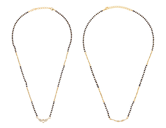 Saloni Fashion Jewellery Traditional Stylish Twinkling Unique Gold Plated Combo Set of 2 Black Beaded Adjustable Chain Mangalsutra For Women