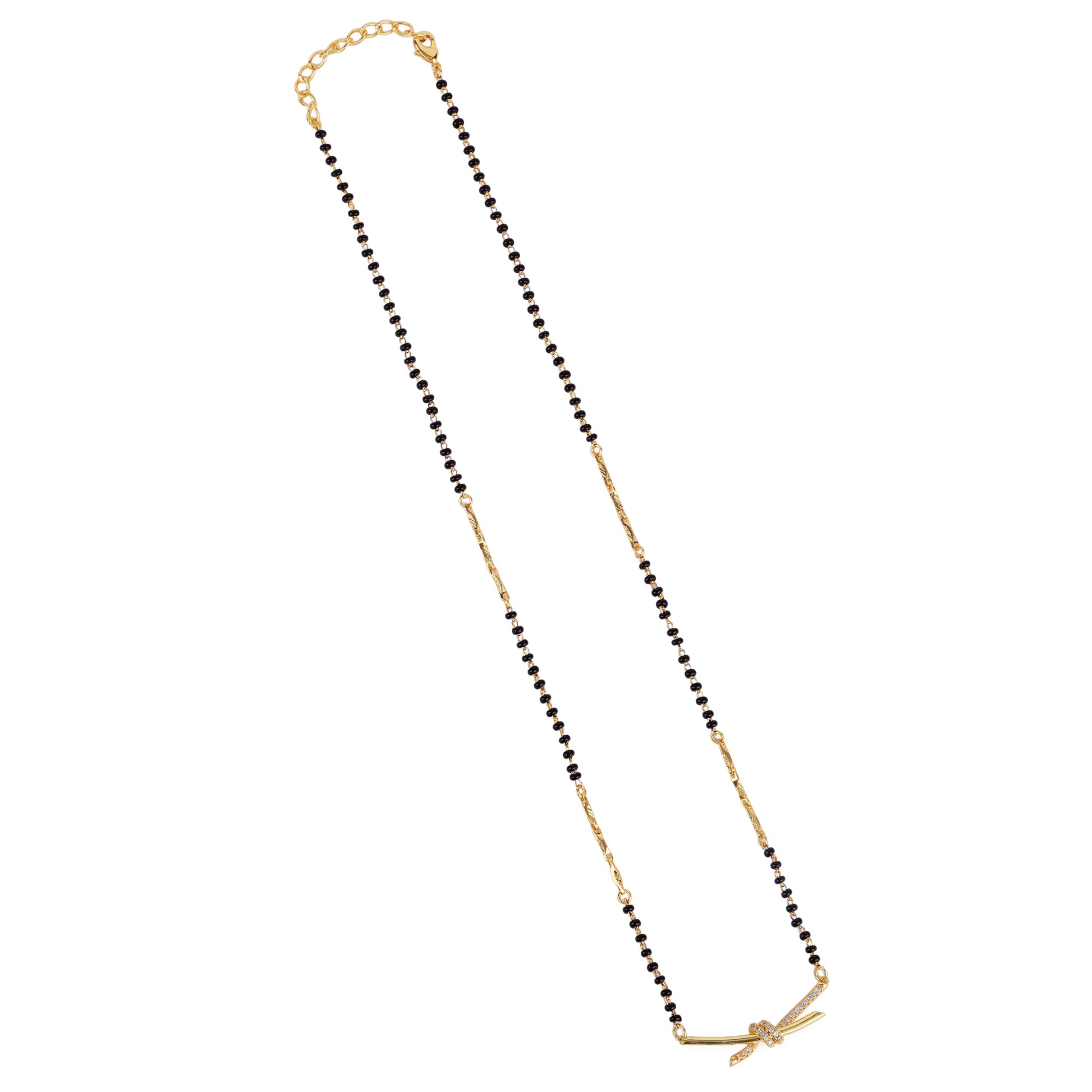 Saloni Fashion Jewellery Traditional Delicate CZ Studded Gold Plated Black Beaded Adjustable Chain Mangalsutra For Women