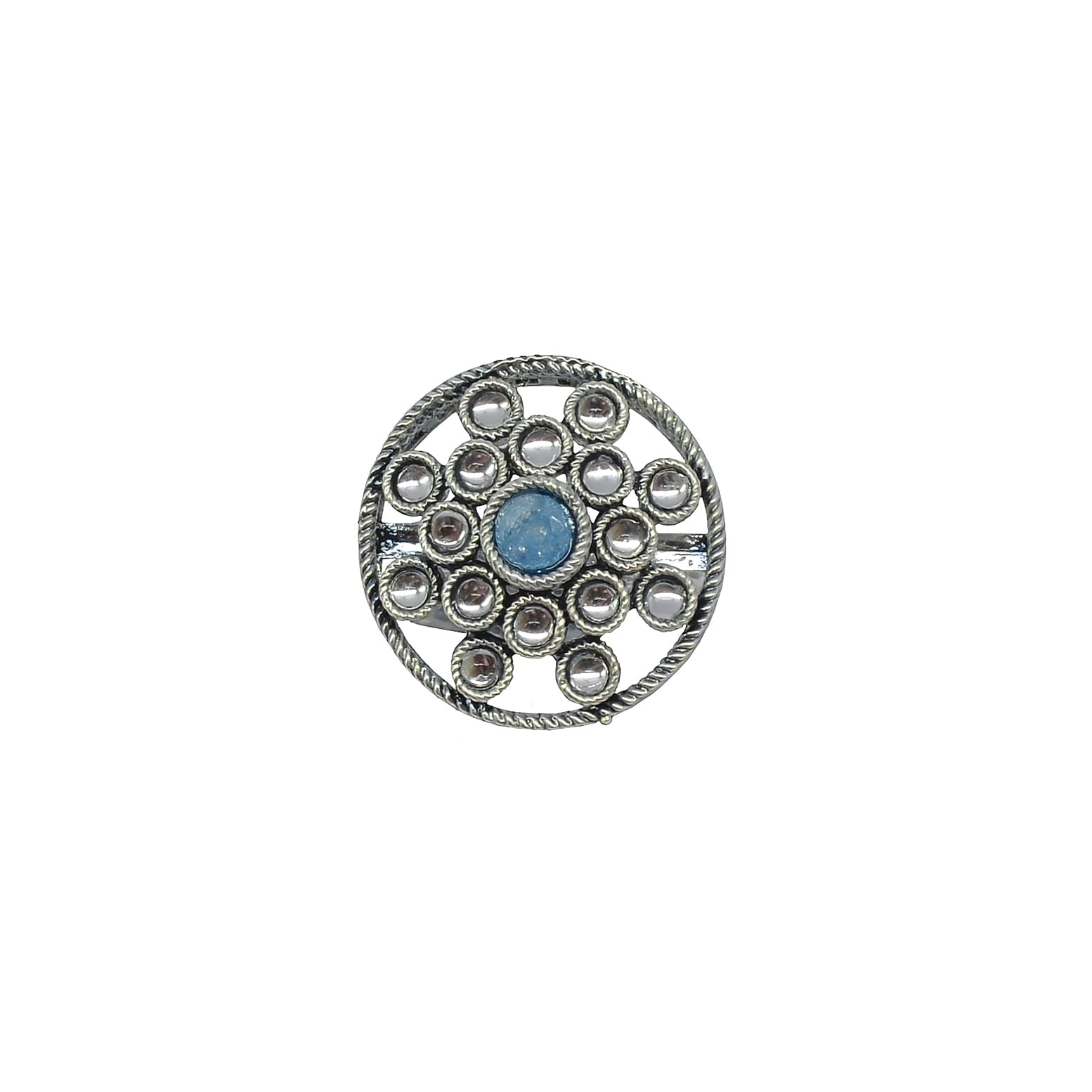 Saloni Fashion Jewellery Exotic Round Shape Silver Plated Kundan Stone Adjustable Finger Ring For Women and Girls
