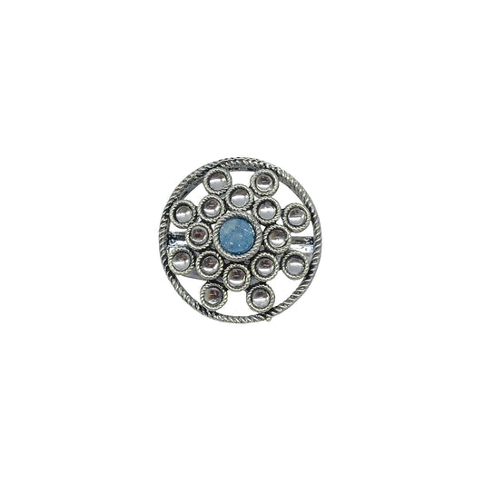 Saloni Fashion Jewellery Exotic Round Shape Silver Plated Kundan Stone Adjustable Finger Ring For Women and Girls