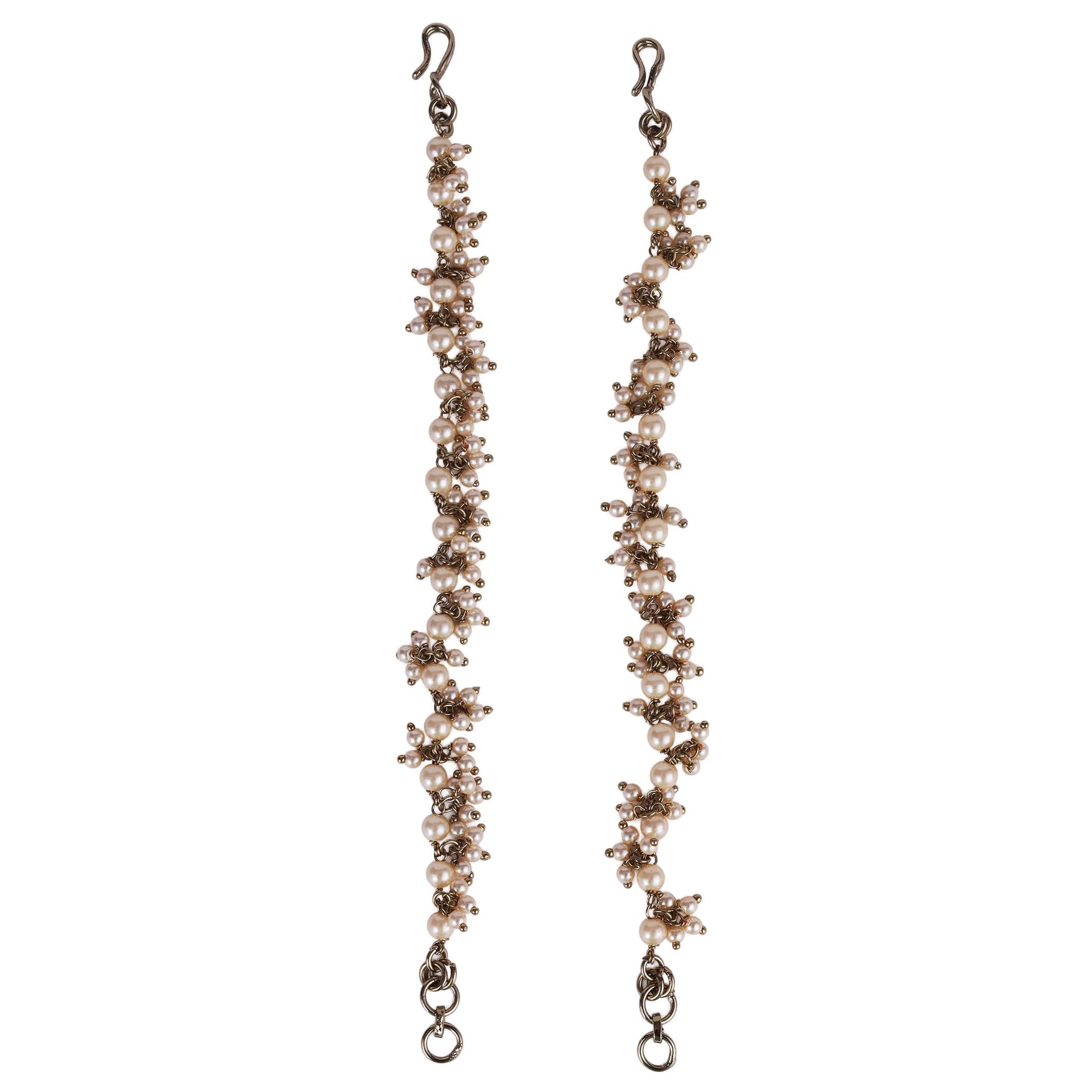 Saloni Fashion Jewellery Traditional Stylish 3 String Long Chain Gold Plated Combo Set of 2 Pearl Ear-Chain(Kaanchain) For Women
