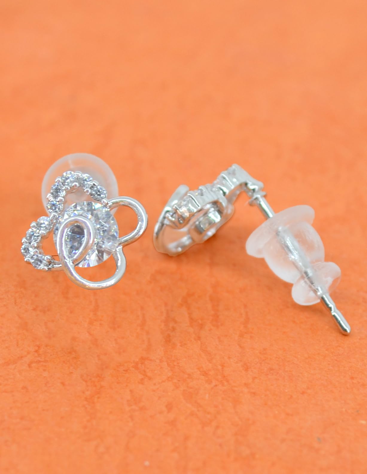 Saloni Fashion Jewellery Pleasant Heart and Flower Shape CZ Brass Silver Plated Set of 3 Combo Stud Earring For Women and Girls
