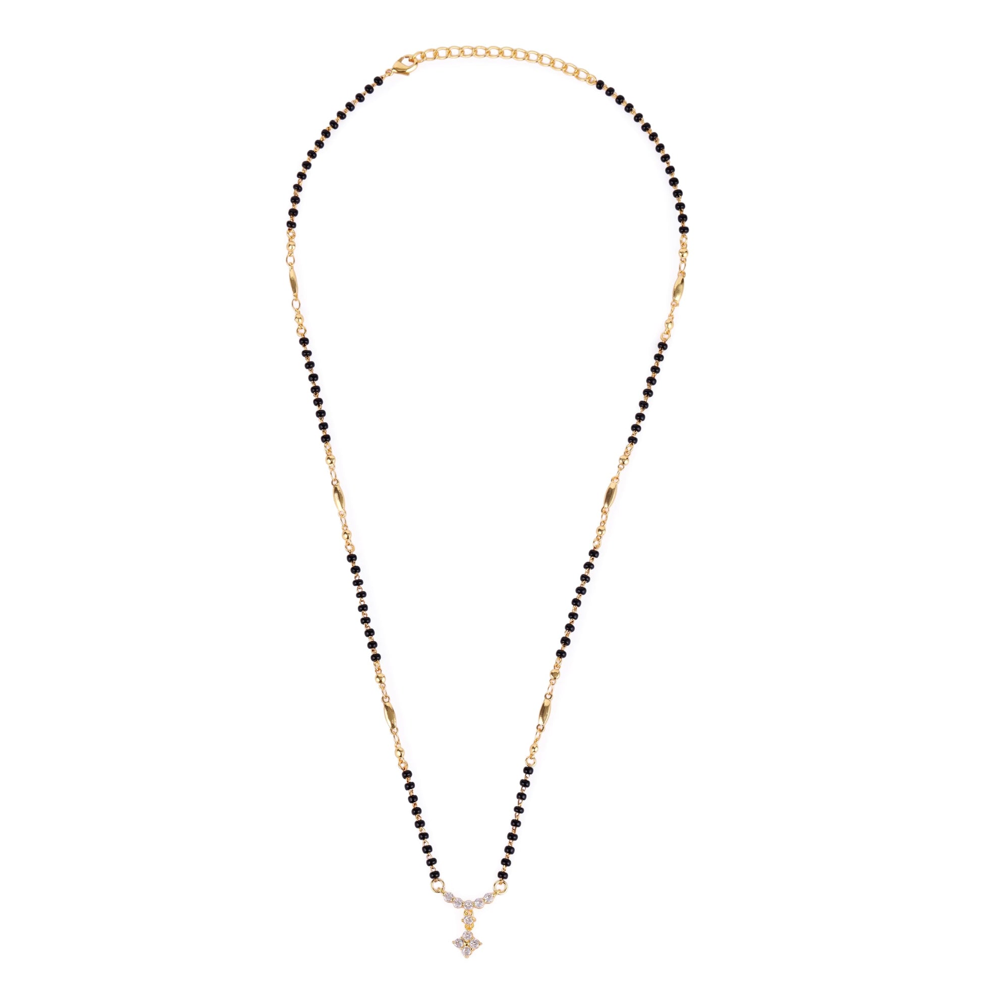Saloni Fashion Jewellery Traditional Lovely CZ Studded Flower Design Gold Plated Black Beaded Adjustable Chain Mangalsutra For Women