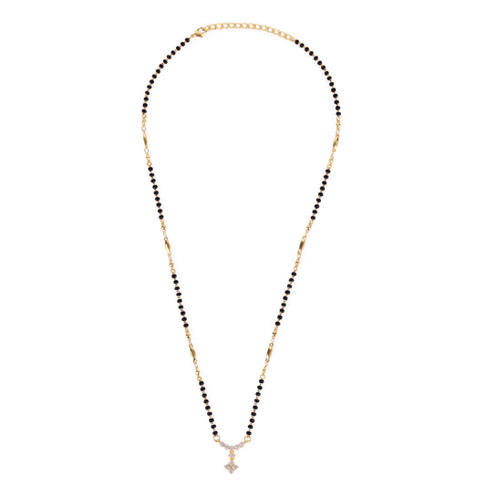 Saloni Fashion Jewellery Traditional Lovely CZ Studded Flower Design Gold Plated Black Beaded Adjustable Chain Mangalsutra For Women