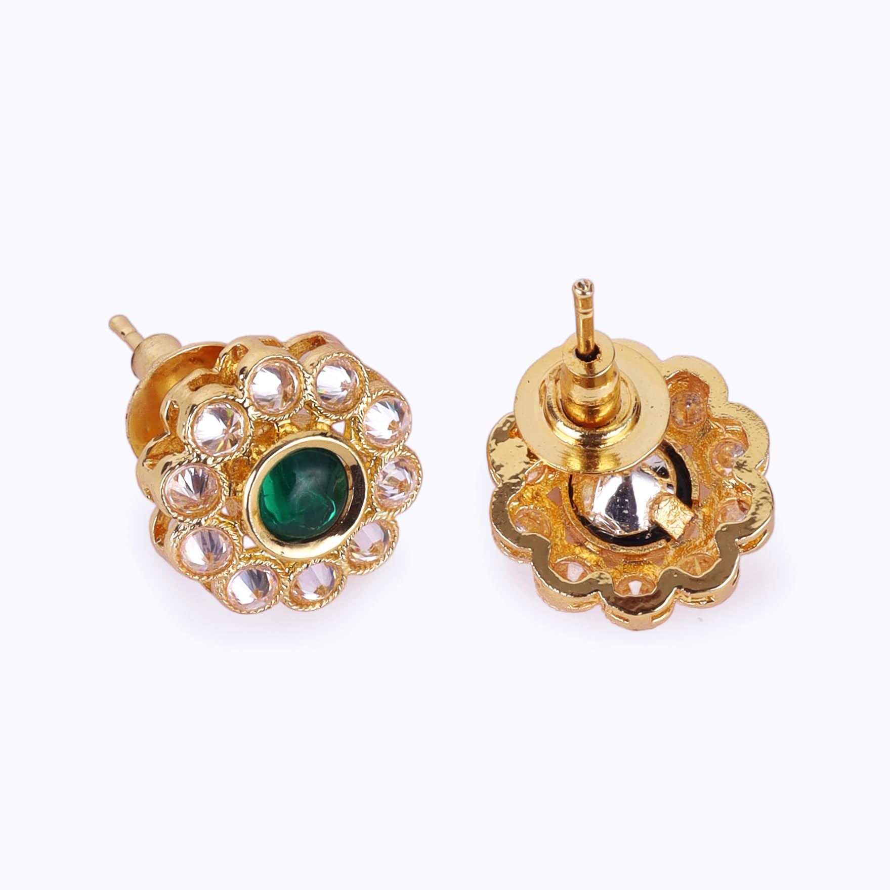 Saloni Fashion Jewellery Traditional Round Shape Golden Balls Green Stone Gold Plated Choker Necklace Set For Women