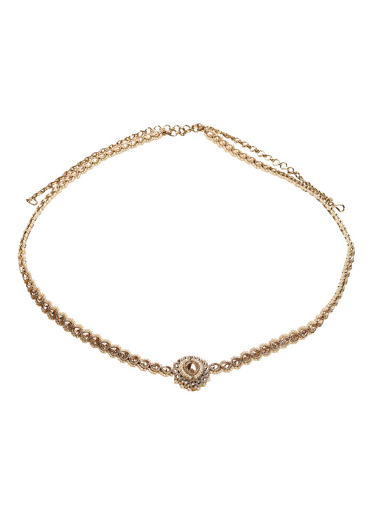 Saloni Fashion Jewellery Elegant Oval Shape and Pearl Brown Kundan Stone Antique Gold Plated Waist belt(Kamarband) For Women and Girls