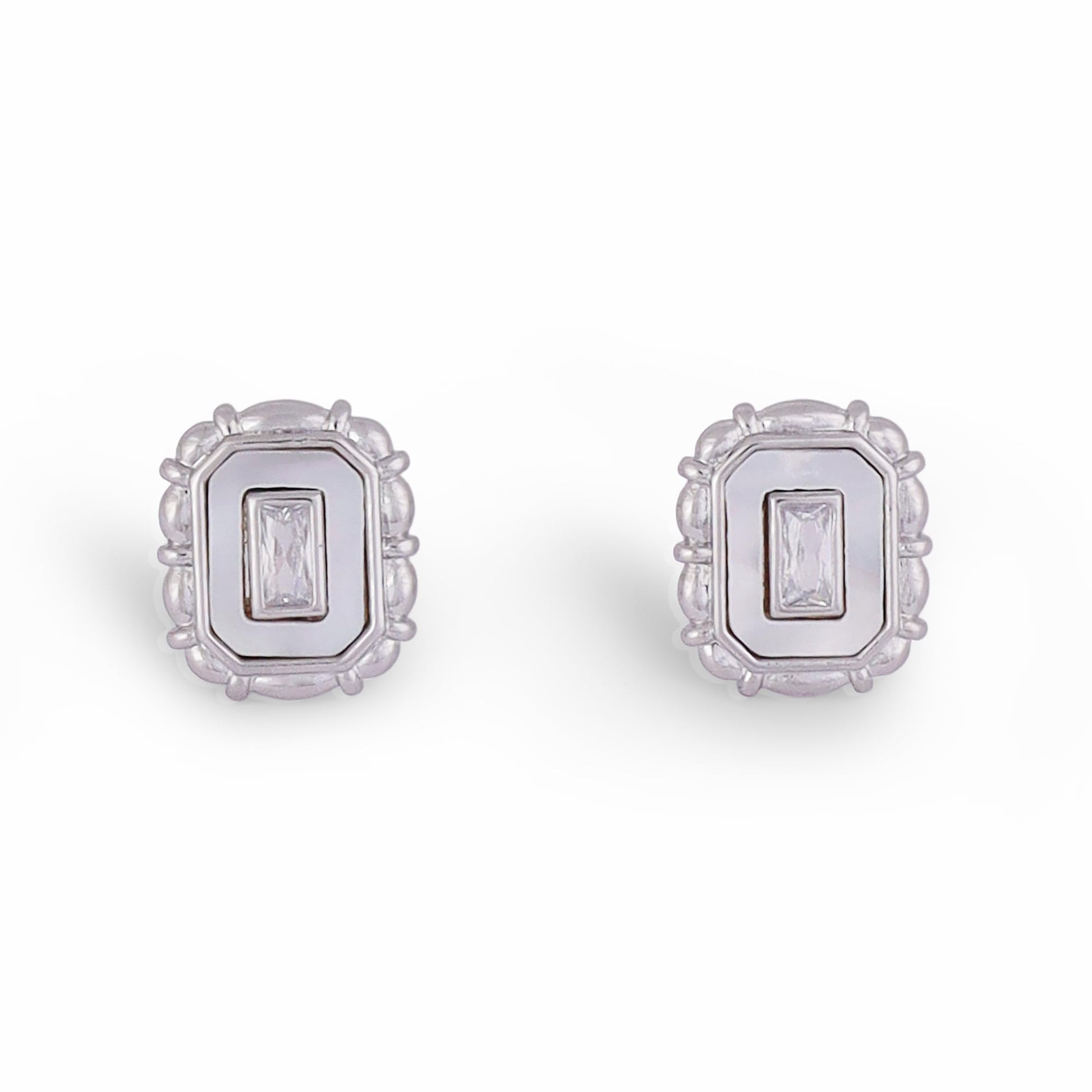 Saloni Fashion Jewellery Attractive Round Mother Pearl Silver Plated Combo Set of 2 Stud Earring For Women