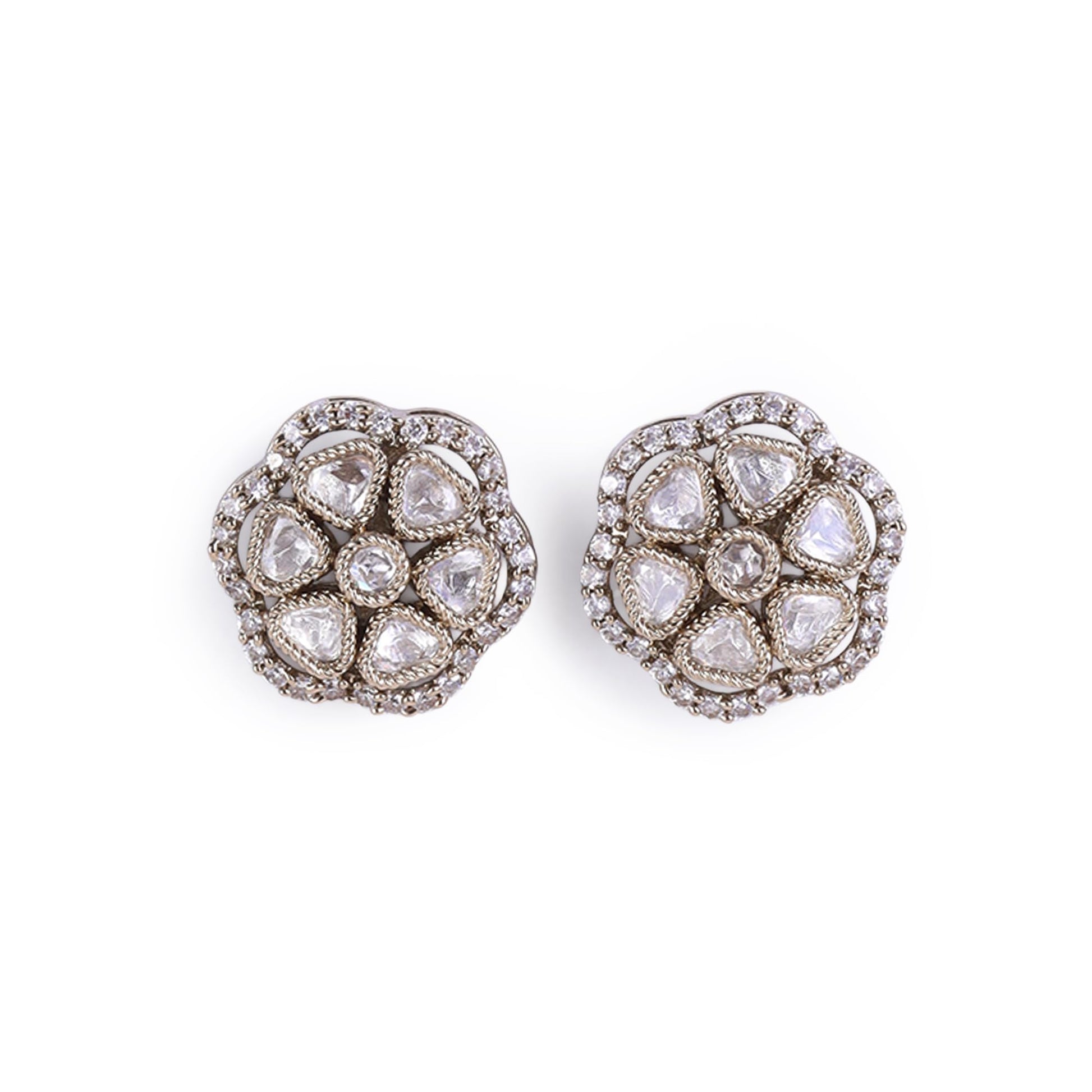 Saloni Fashion Jewellery Round Shape Flower Design Gold Plated Brass Stud Earring For Women