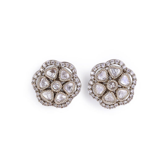 Saloni Fashion Jewellery Round Shape Flower Design Gold Plated Brass Stud Earring For Women