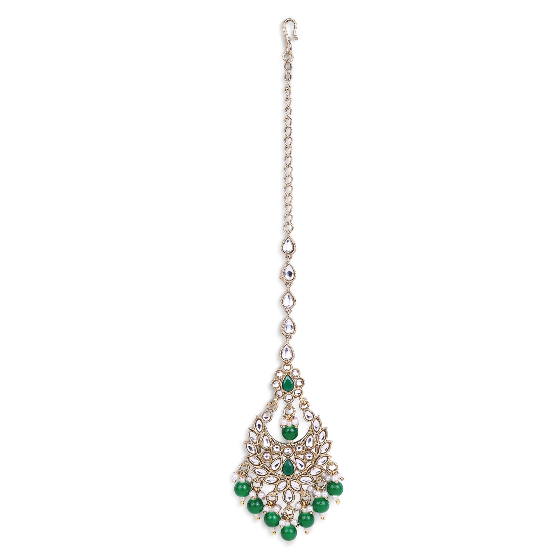 Saloni Fashion Jewellery Traditional Chandiler and Flower Shape Silver Gold Plated Brass Maang Tikka For Women