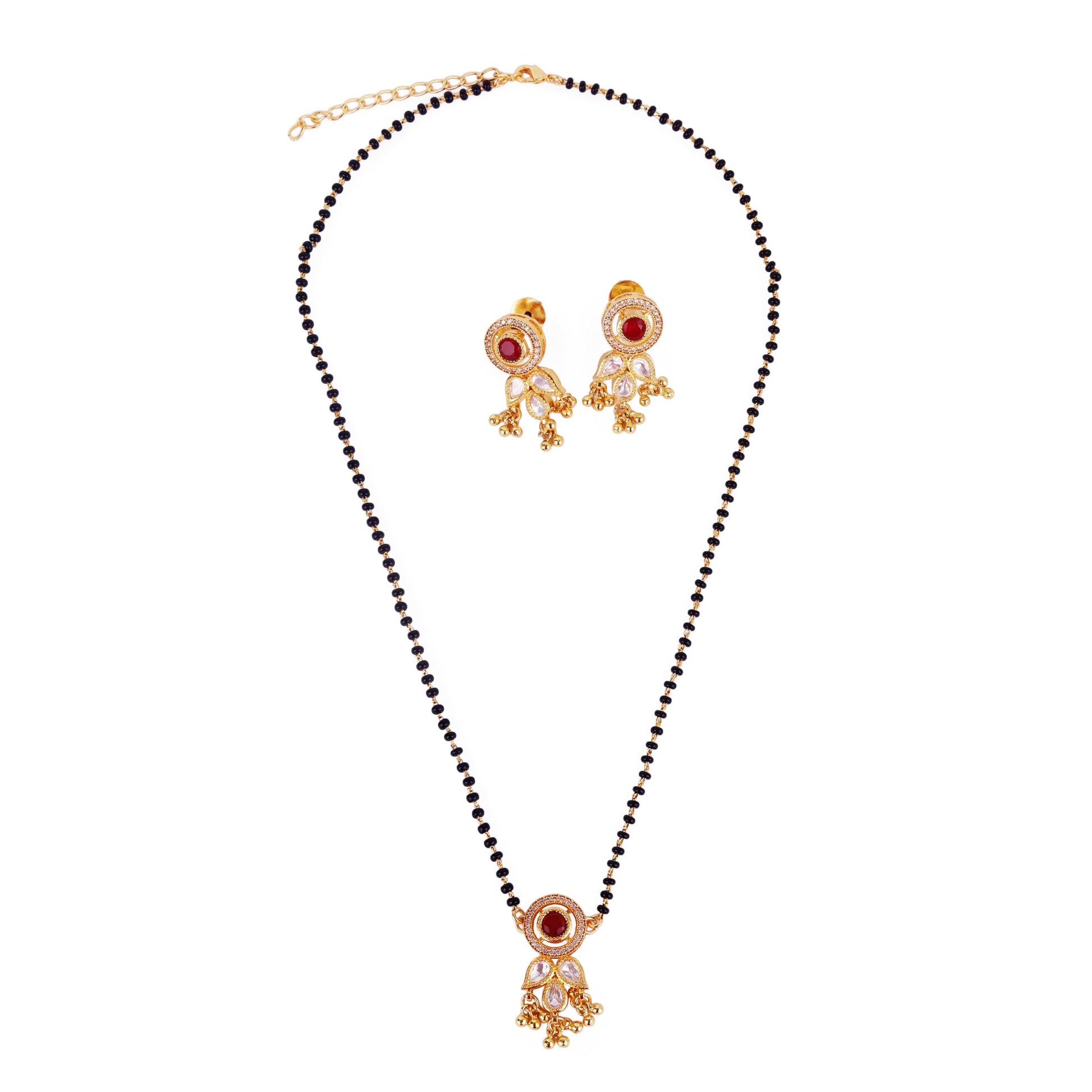 Saloni Fashion Jewellery Traditional Round and Leaf Design Black Bead Gold Plated Dangle Mangalsutra Set For Women