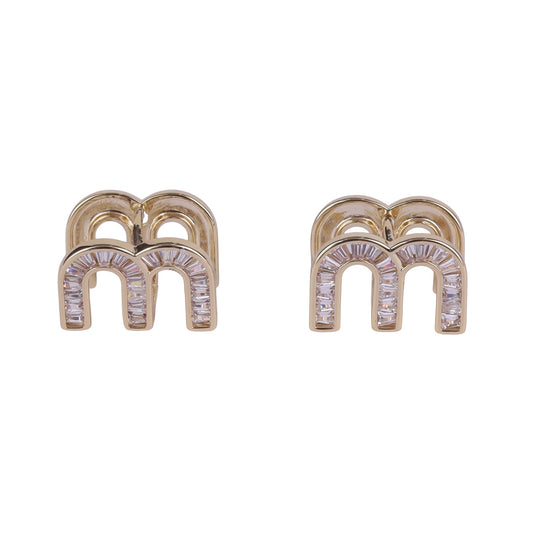 Saloni Fashion Jewellery Crystal Letter M Charm Gold Plated Stud Earring For Women